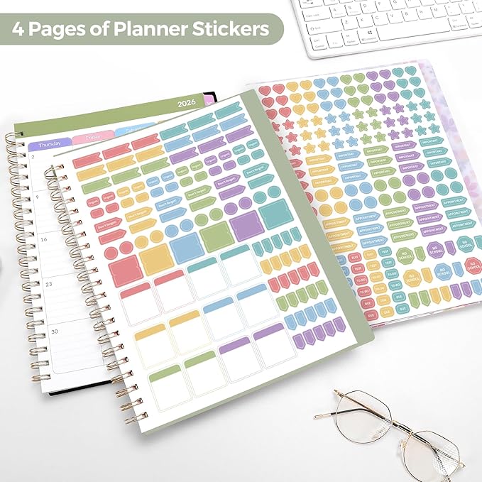 SKYDUE Teacher Planner 2026-2027 Academic Year, 8.5" x 11" Teacher Lesson Planner with Monthly Tabs & Stickers, Lesson Plan Book 26-27, Green