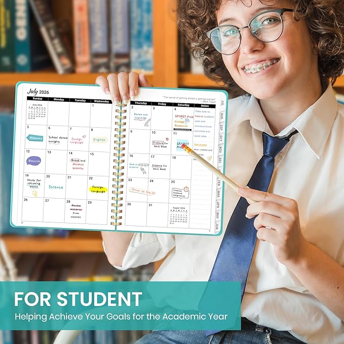 Planner 2026-2027 for Women & Men, Academic Monthly and Weekly Calendar Planner, Jul 2026 - Jun 2027, A5 (6.3" x 8.5"), Teacher Student Planning Book with Tabs, Ideal for Office School Supplies - Aquamarine