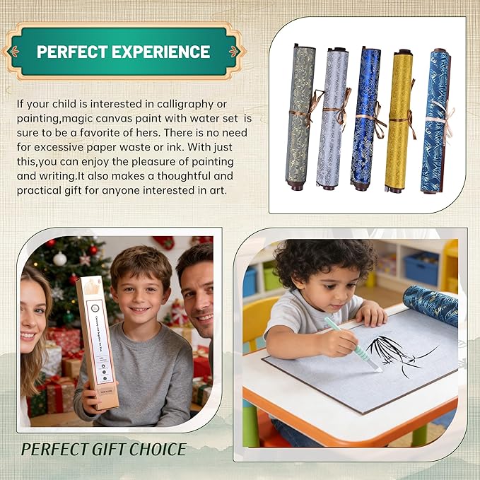 Magic Canvas Paint with Water,Reusable Calligraphy Cloth, Water Writing Cloth Scroll for Students Beginners Drawing Practice, No Ink or Paper Waste, Mess-Free Painting Activity(Blue-2)
