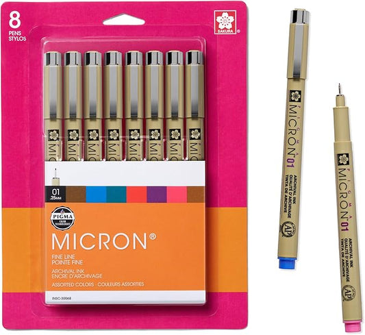 SAKURA Pigma 30068 Micron Blister Card Ink Pen Set, Colors may vary, 01 8CT Set