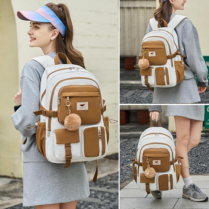 LXYGD Laptop Backpack 15.6 Inch Kids Elementary Middle High School Bag College Backpacks Anti Theft Travel Back Pack Large Bookbags for Teens Girls Women Students (Beige Khaki)