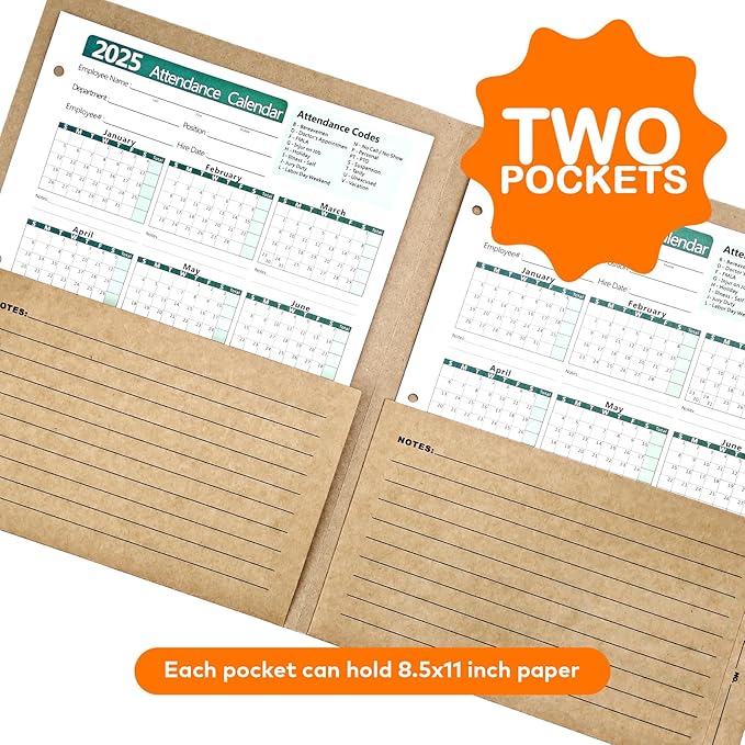 Heavy-Duty Kraft File Folders - 2-Pocket Pre-Printed Multi-Purpose Organizer with Fill-in Blanks & 5-Column Tracking Log | Job/Project/HR/Files | 9.4"x11.5" Pack of 4