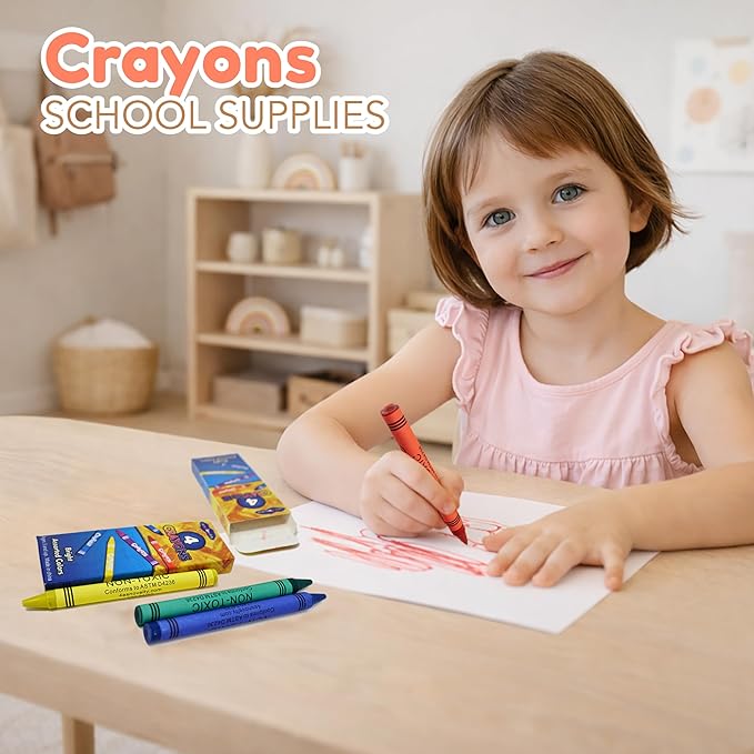 4E's Novelty 144 Boxes of 4 Packs Bulk Crayons for Kids, Non-Toxic Crayons Bulk, Classroom Must Haves, Supplies for Teachers Restaurants Crayon Party Favors Individual Packs