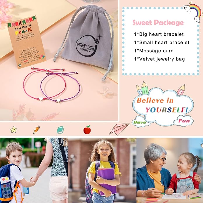 UNGENT THEM Big & Small Heart Bracelets Back to School Gifts for Girls