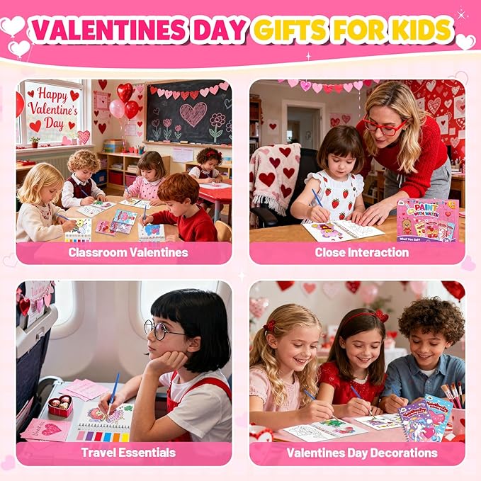 ZMLM 24 Water Coloring Books for Kids Party Favors - Bulk Mini Coloring Books for Kids Ages 4-8,Small Birthday Goodie Bag Stuffers School Teacher Return Gift Art Crafts Classroom Prizes (Valentines)