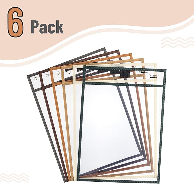 Mr. Pen- Reusable Dry Erase Pocket Sleeves, 10" x 14", 6 Pack, Desert Dusk Color, Clear Plastic Paper Sleeves, Ticket Holders, Clear Plastic Sheet Protectors, Teacher, School, Classroom Supplies