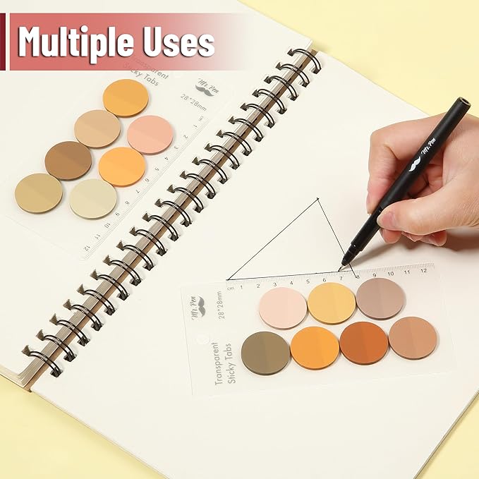Mr. Pen- Round Transparent Sticky Notes, 1.1” Diameter, 14 Pads, 560 Sheets, Colorful, Water-Resistant See-Through Sticky Notes & Fineliner, Smooth Writing, Note Tabs for Bible Journaling, Studying