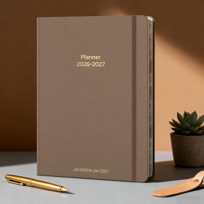 Planner 2026-2027 Monthly and Weekly Academic Planner July 2026 - June 2027, Linen Hardcover Agenda 2026-2027 Calendar Daily Planner for Student Teacher with Monthly Tabs, 6" x 8.3", Vintage Brown