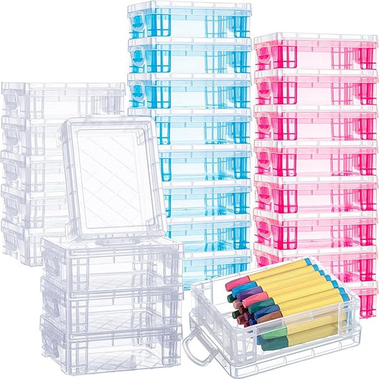 Suzile 25 Pcs Plastic Crayon Boxes with Snap Lids Crayon Storage Organizer Stackable Container Bulk Pencil Case for Pen Crafts Classroom Supplies(Colorful)