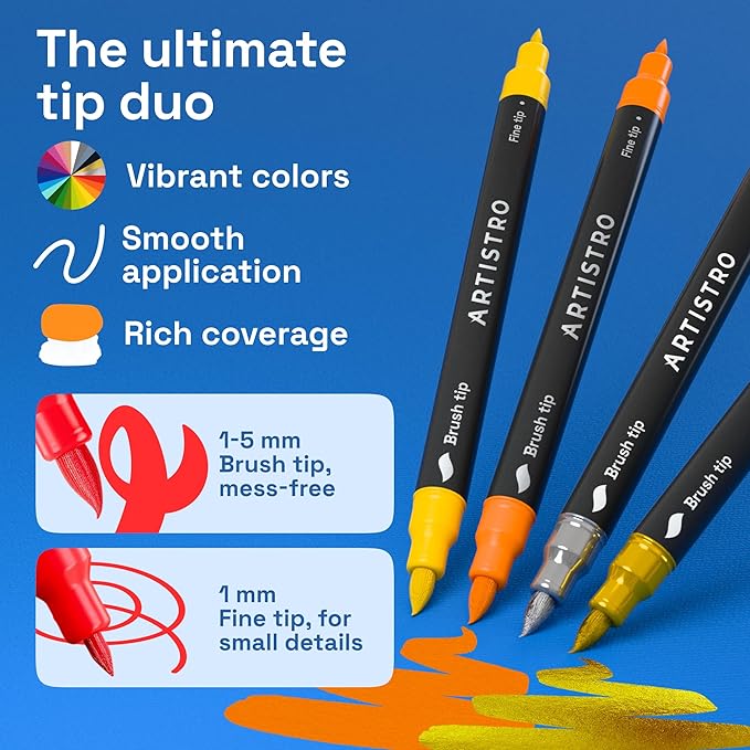 ARTISTRO 120 Acrylic Paint Markers - Paint Pens for Drawing, Brush + Fine Tips - For Fabric, Rock, Glass, Wood, DIY, Craft, Canvas - Art and Craft Supplies for Adults, Teens, Kids