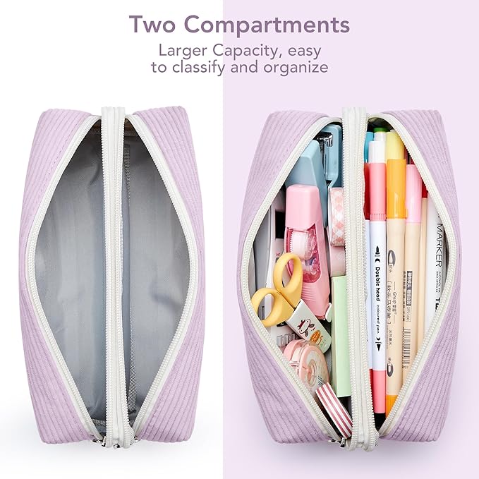 KALIDI Large Pencil Case Corduroy Pencil Pouch Box Cute School Supplies for Teen Girls Boys, Purple