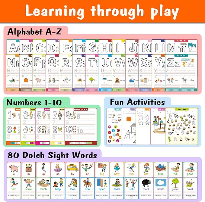 Preschool Learning Activities - Reusable Letter & Number Tracing Book for Kids 3,4,5,6 Years Old -Builds Handwriting & Sight Words, PreK Kindergarten Workbook, Learning Toy Gift for Toddlers