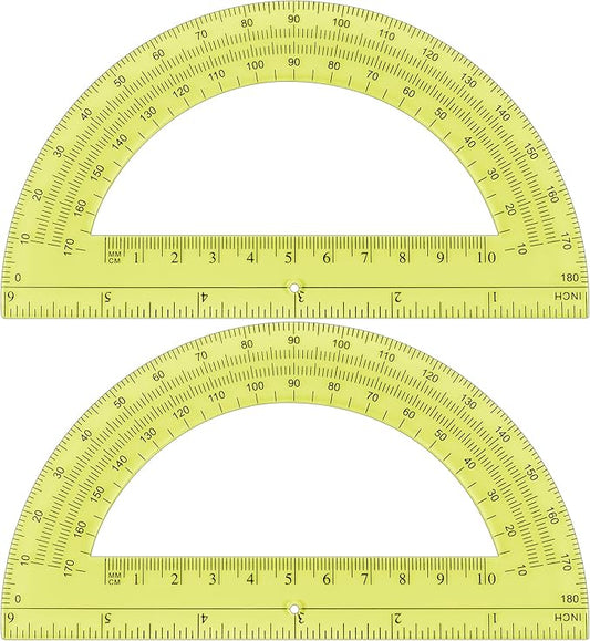 Plastic Protractor Math Protractors 180 Degrees for Geometry Classroom Student School Office Supplies, 6 Inch, Pack of 2 (Yellow)