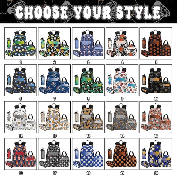 M YESCUSTOM Custom Boys Backpack with Lunch Box Set for Toddler Kids, Colorful Ball Games Football Personalized School Backpack with Name for Picnic Travel Lightweight Book Bag