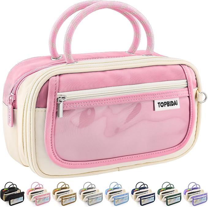 TOPBIDAI Large Pencil Case Pouch School Supplies for Girls Boy Women Men | Big Pencil Bag with 5 Compartments, Easy Grip Handle, Office College School Pencil Box