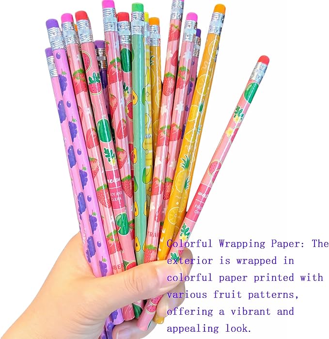72PCS Corlorful Wooden cased Pencils for Kids with Erasers, Wood Wedding Golf for School,Drawing,Gift (72PCS) (Fruit, 72)
