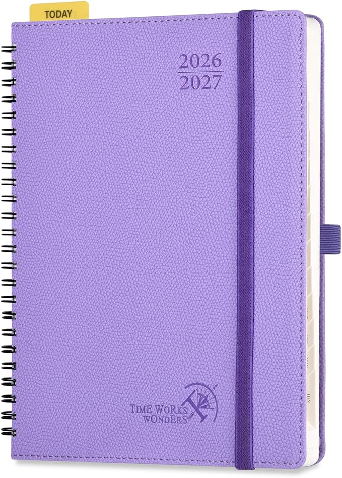 POPRUN 2026-2027 Academic Weekly Planner, 6.75" x 8.75" Horizontal Daily Book Calendar, July 2026 to June 2027, Softcover Appionment Book with Monthly Tabs, Spiral Bound, Inner-Pocket - Lavender