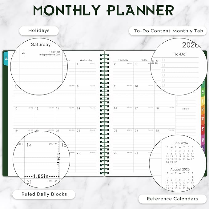 Planner 2026-2027, Academic Planner 2026-2027 - 2026-2027 Weekly and Monthly Planner, A4(9" x 11"), July 2026 - June 2027, Storage Pocket, Daily Agenda Book, College Organizer Notebook, Teacher Student Planning Book with Tabs, Dark Green