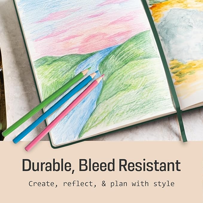 BROWNSTONE JOURNALS A4 Sketch Book Hardcover - 80 Sheets 100 GSM Paper 8.5"x11.5", Lay Flat, Vegan Leather Cover, Elastic Band, Back Pocket, Art Drawing Book (Dartmouth Green)