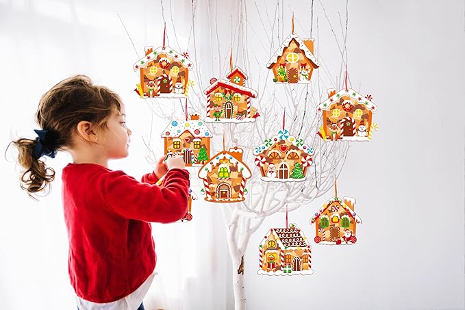 Renbuzhu 40PCS Christmas Crafts Bulk: Gingerbread House Paper Suncatchers DIY Kit for Winter Xmas Holiday Activities Decorations, Window Stained Glass Effect Art Ornaments