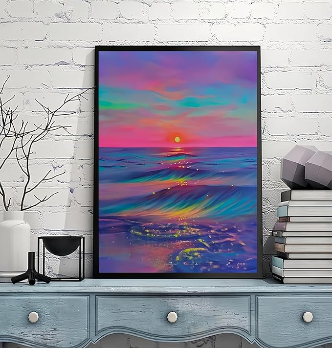 5DDIYART Sunset Beach Paint by Numbers for Adults Beginner, Paint by Number Kits on Canvas, Paint by Easy Acrylic Oil Painting Home Wall Decor 16x20inch