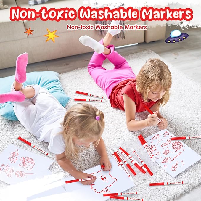 48 Pcs Line Washable Markers Bulk Red Fine Tip Markers Set Thin Coloring Mark Pens for Kids Red Tips Mark Pen for Art School Supplies, Back to School Supplies, Ages 6+
