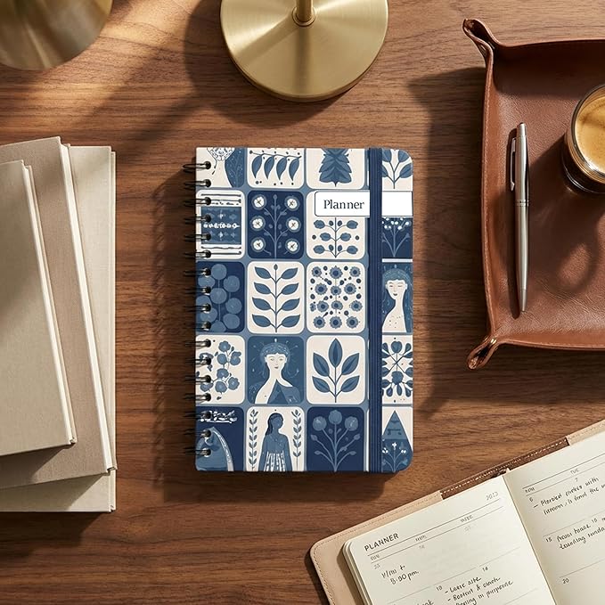 Undated Monthly and Weekly Planner - 12 Month Calendar Planner Notebook with Week Days - Hardcover Undated Planners Blank Agenda Book - A5 Abstract Blue