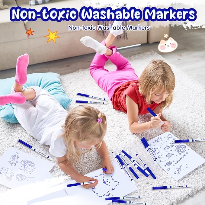 48 Pcs Line Washable Markers Bulk Blue Fine Tip Markers Set Thin Coloring Mark Pens for Kids Blue Tips Mark Pen for Art School Supplies, Back to School Supplies, Ages 6+