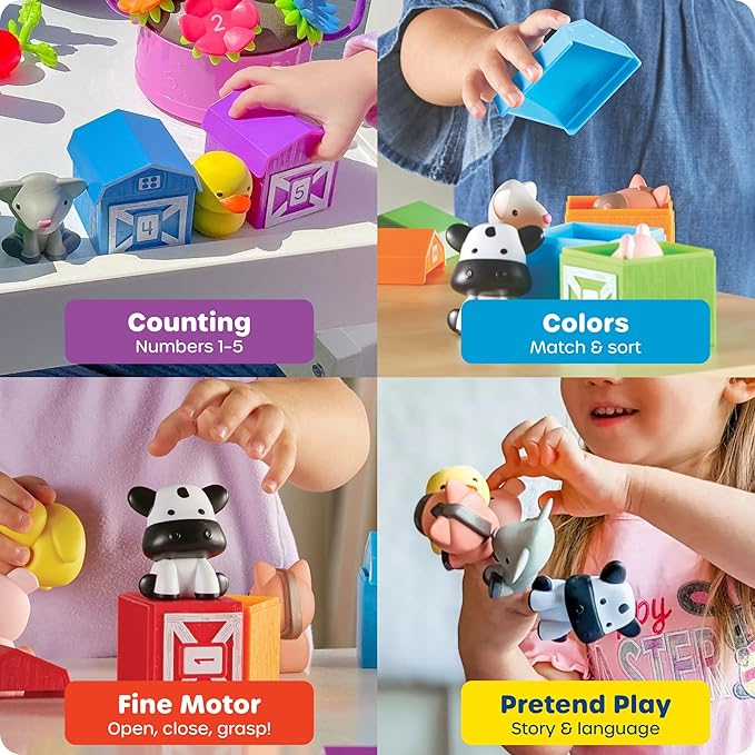 Learning Resources Peekaboo Learning Farm - Farm Animals for Toddlers, Educational Fine Motor Montessori Sets, Toddler Animal Toys, Counting, Sorting & Matching Barn Animal Toy, Little Animal Figures