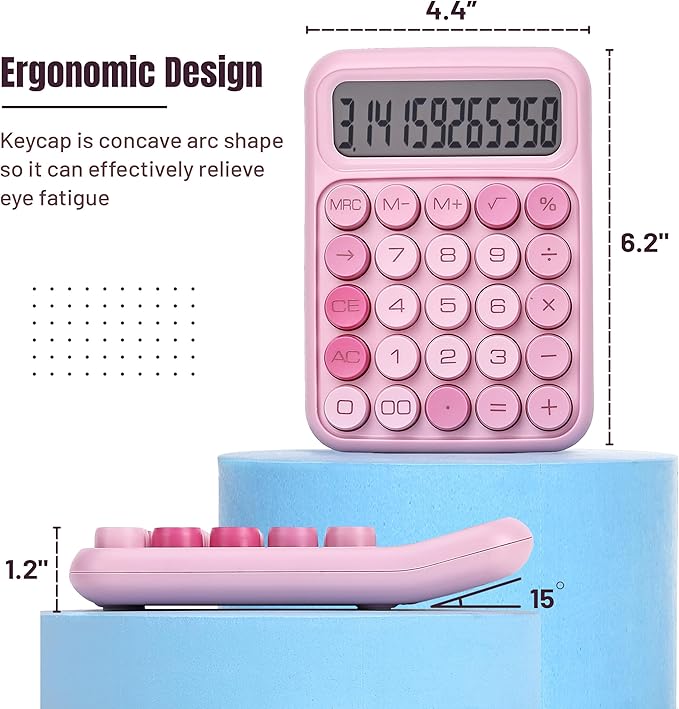 Mr. Pen- Mechanical Switch Calculator, 12 Digit Large LCD Display, Pink with Big Buttons, Mechanical Switch Calculator for Home, School, Office