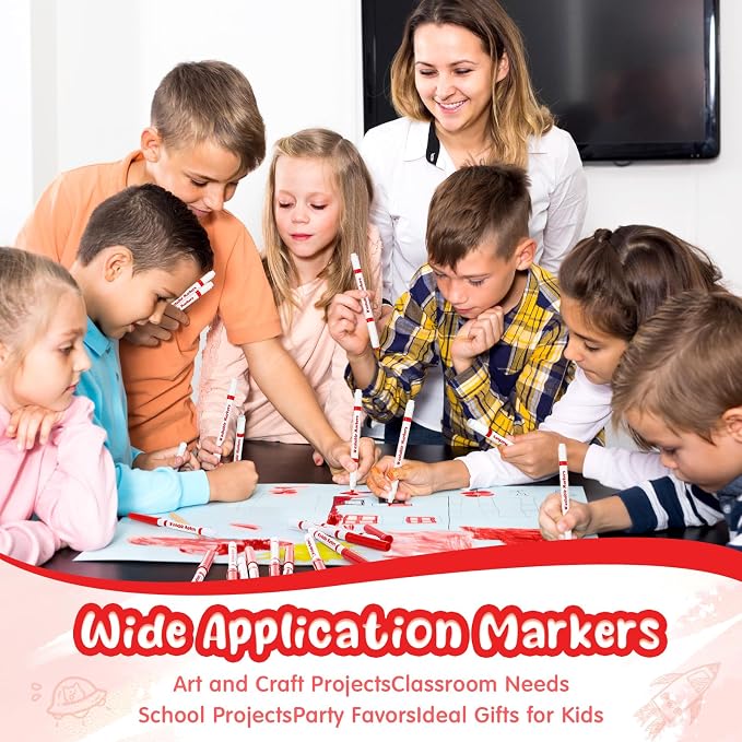 48 Pcs Line Washable Markers Bulk Red Fine Tip Markers Set Thin Coloring Mark Pens for Kids Red Tips Mark Pen for Art School Supplies, Back to School Supplies, Ages 6+