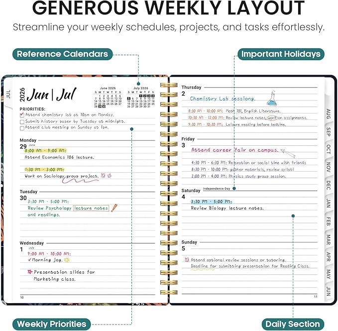 Planner 2026–2027, Academic Monthly Weekly Spiral Calendar, July 2026 – June 2027, Hardcover Agenda Notebook with Tabs, 6.3" x 8.5", Perfect for Students, Teachers, School & Daily Planning - Turtle Meeting