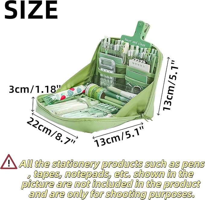 Kawaii Cute Aesthetic Pencil Case - Large Capacity Canvas Pen Pouch Bag (Green)