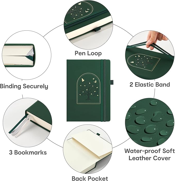 &And Per Se 365 Page Journal – A5 Hardcover Lined Notebook, One Book for the Whole Year, 100gsm Thick Paper, Numbered Pages & 3 Bookmarks, Annual Diary for Daily Writing (Dark Green)