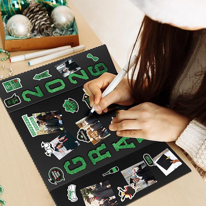 MiniInflat 4 Set 2026 Graduation Picture Trifold Poster Board Double-Sided Foldable Photo Display Board Graduation Decoration for Class of 2026 High School College DIY Craft(Green,24 x 16 Inches)