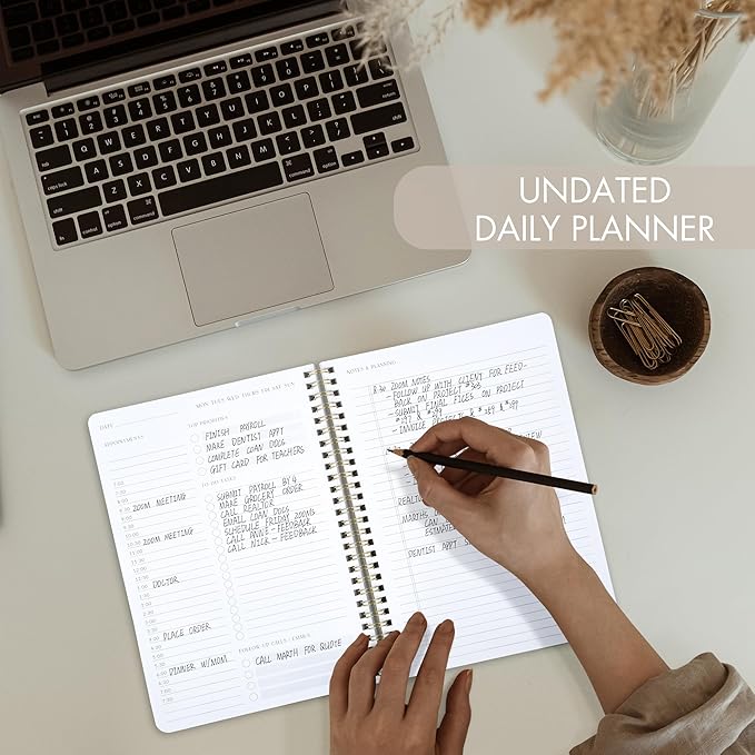ZICOTO Beautiful Daily Planner And Notebook With Hourly Schedule - Aesthetic Spiral To do List Notepad to Easily Organize Your Work Tasks And Appointments - The Perfect Office Supplies For Women