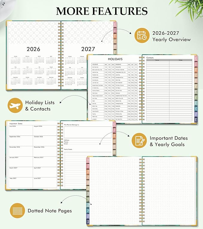 Academic Planner 2026-2027, Hardcover Leather Weekly and Monthly Calendar Planner from July 2026 - June 2027, A4 8.5" x 11" Daily Agenda with Tabs, College School Organizer for Student Teacher, Slate (Marble)