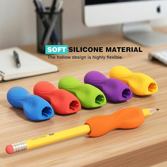 ELETIUO 6-Pack Pencil Grips,Ergonomic Triangular Design with Guiding Grooves Corrects Grip,Soft Silicone & Non-Slip Texture,Universal Fit for Kids&Adults Left/Right Handed Writing,Drawing
