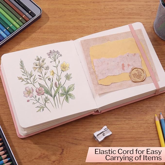 Hardcover Pocket Sketchbook, 5" x 5" Square Mini Sketchbook, 98lb/160gsm Heavyweight Tiny Sketch Book, 80 Sheets Small Travel Drawing Journal for Adults, Artist, Ideal for Gift (Pink)