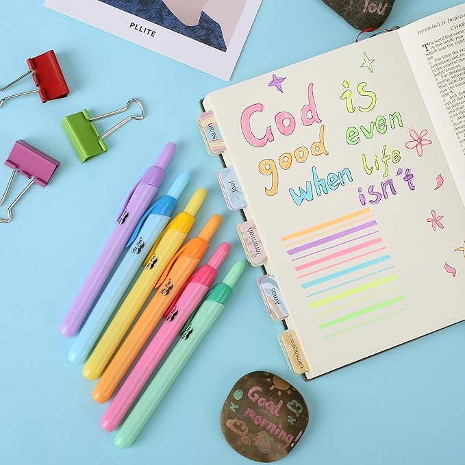 Mr. Pen- Retractable Highlighters, 6 Pack, Bright Colors, Chisel Tip Highlighter Marker Set, Click Highlighter Markers for Classroom, Journaling, Study Supplies, No Bleed On Standard Pages