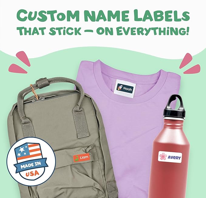 TagBuddy® Personalized Daycare Name Labels for Kids [70pcs] - Waterproof Name Stickers for School, Baby Bottles & Clothing - Custom Name Stickers - Washable Stick On Labels (1.2”x0.5”)