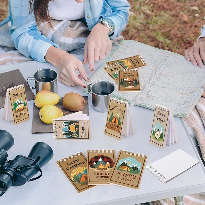 Hooqict 24 Pack Camping Party Favors Notepads Mini Pocket Notebooks Camping Journal Small Spiral Pocket Notepads for Kids Summer Camp Birthday Favors Classroom Office Supplies, 3.9 x 2.4 Inch
