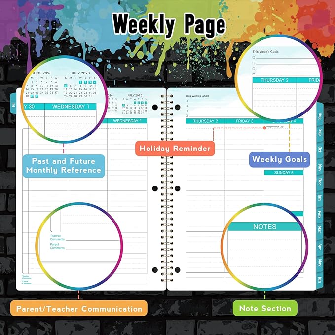 Student Planner 2026-2027 - Monthly and Weekly School Planner 2026-2027 with Stickers, July 2026 - June 2027, 9" x 11", Green Tabs