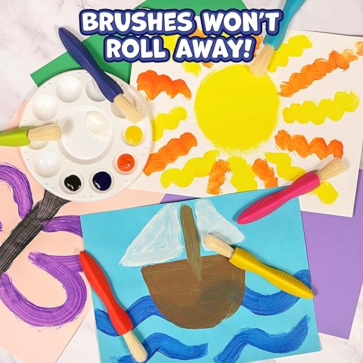 READY 2 LEARN Triangle Grip Toddler Paintbrush Set - Set of 6 - Easy-Grip Art Supplies - Thick Paint Brushes for Toddler Art - Art Supplies for Toddlers 1-3