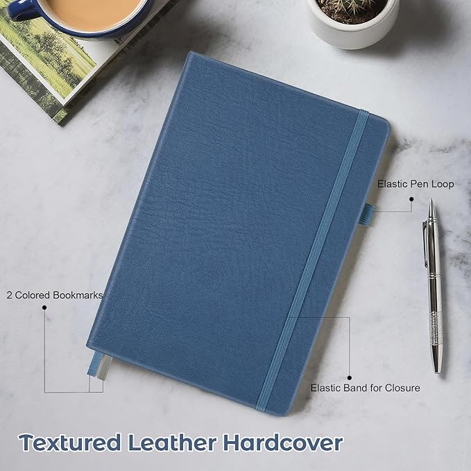 Dotted Journal, Hardcover Notebook, Dot Grid Notebook Journal for Women, Men, Large Leather Journals for Writing, Bullet, No Bleed Thick Paper, A5 Notebooks for Work, School, Notes, 5.7"x8.5", Blue