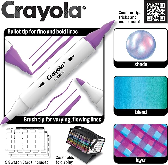 Crayola Dual Tip Alcohol Marker Set for Adults, 60ct, Fine & Brush Tips, Blending Markers for Adult Coloring, Art Supplies, Gifts, Ages 14+ [Amazon Exclusive]