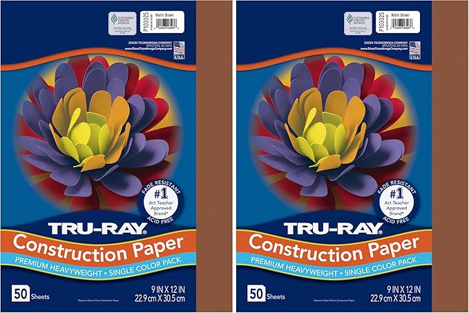 PACON-103031 Tru-Ray Heavyweight Construction Paper, Warm Brown, 9" x 12", 50 Sheets (Pack of 2)