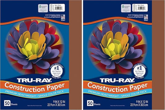PACON-103031 Tru-Ray Heavyweight Construction Paper, Warm Brown, 9" x 12", 50 Sheets (Pack of 2)