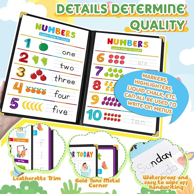 Fuyoooo Homeschool Morning Menu Kit for Preschool Learning – 16 Educational Posters & 2 Menu Covers for Toddlers and Kids, Daily Learning Activities for Homeschool Classroom(Rainbow Color)