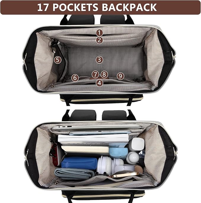 Focdod Women Laptop Backpack Work Bag: 17 inch Travel Computer Backpacks for Nurse Teacher Waterproof College Bookbag with USB Charger Anti-theft Casual Business Backpack Purse Black Grey Brown